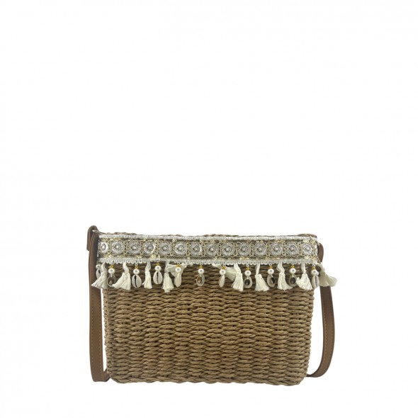 Bolso Bandolera Capazo Rafia Borla